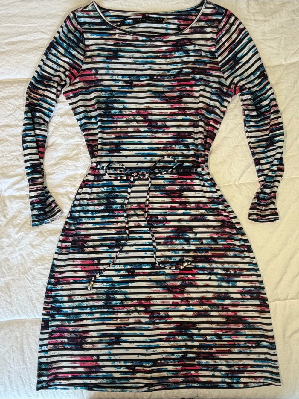 Ivanka Trump Striped Abstract Colorful Dress Waist Tie XS